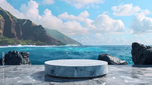 3D Rendered Stone Podium in Picturesque Maui Hawaii Landscape © CYBERUSS