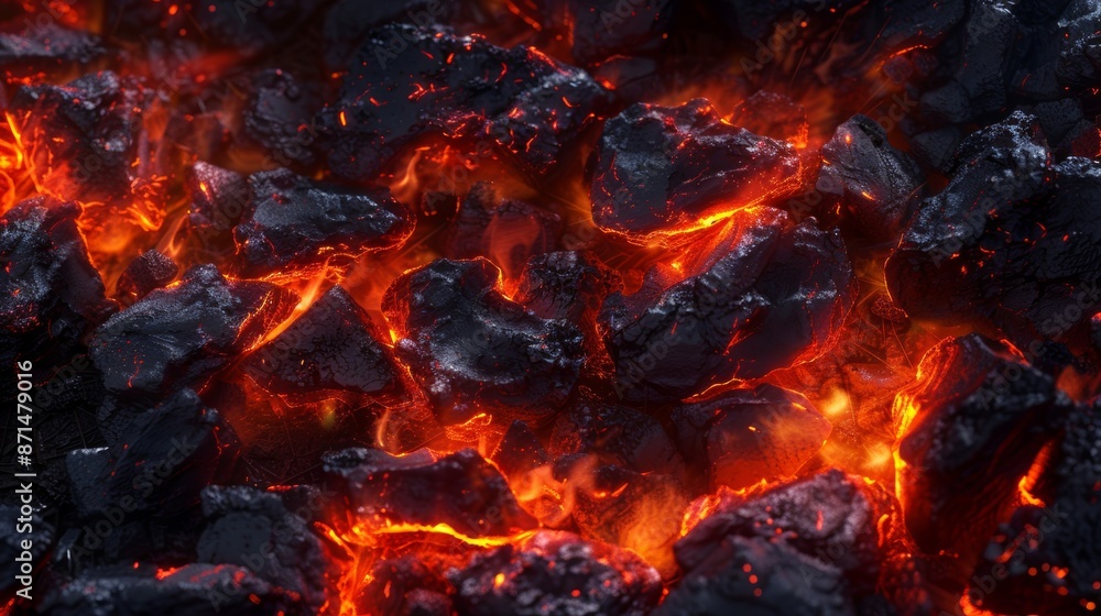 A nearby burning charcoal radiates intense heat that turns bright red-orange. A nearby burning charcoal radiates intense heat that turns bright red-orange.