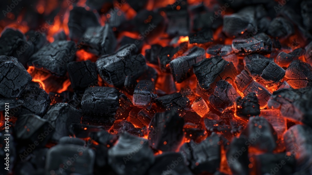 A nearby burning charcoal radiates intense heat that turns bright red-orange. A nearby burning charcoal radiates intense heat that turns bright red-orange.