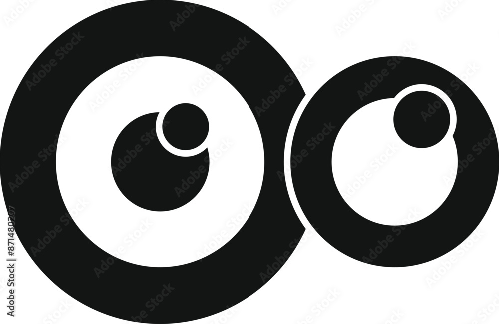 Simple black and white oxygen molecule icon representing its atomic structure with two atoms, each with a nucleus and electrons