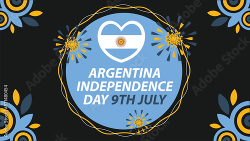 Argentina Independence day  vector banner design with geometric shapes and vibrant colors on a horizontal background. Happy Argentina Independence day modern minimal poster.