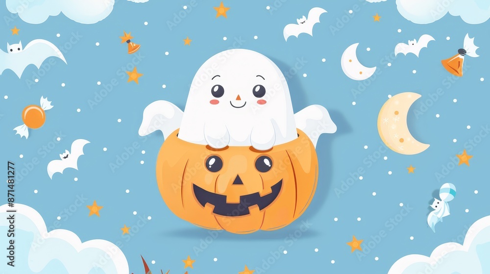 Halloween holiday banners background with flying ghosts,bat,pumkin,spider,witch,Trick or treat scary halloween banner. Vector spooky,Halloween theme concept,3d rendering. Halloween holiday banners background with flying ghosts,bat,pumkin,spider,witch,Trick or treat scary halloween banner. Vector spooky,Halloween theme concept,3d rendering.