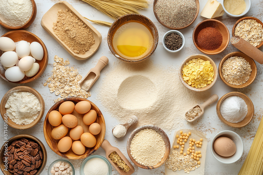 Baking Ingredients Arranged on a Kitchen Countertop for a Delicious Treat Baking Ingredients Arranged on a Kitchen Countertop for a Delicious Treat