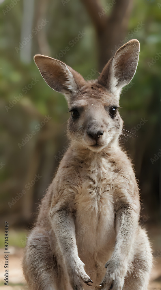 Fototapeta premium a small kangaroo standing on its hind legs