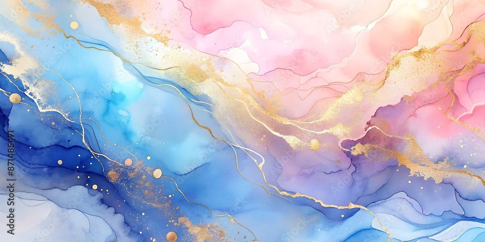 Fototapeta premium Marbled Watercolor Art with Gold Highlights