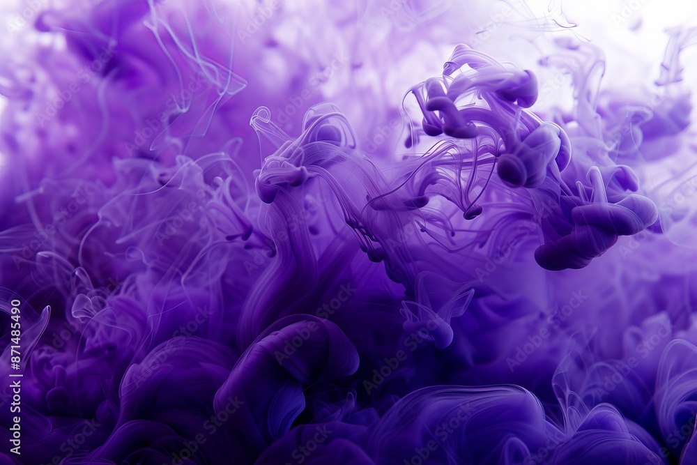 Closeup photo of purple ink dissolving in water, creating an abstract and mesmerizing pattern Closeup photo of purple ink dissolving in water, creating an abstract and mesmerizing pattern