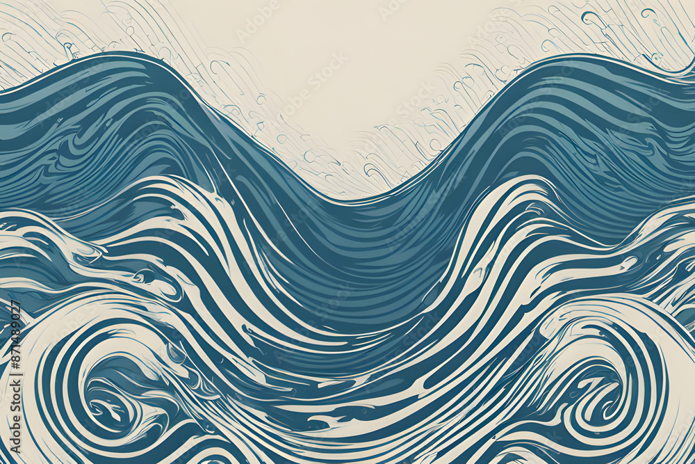 A tide of textured blues washes across this grungy wave pattern. Rippling lines and a distressed aesthetic evoke the raw energy of the ocean. A tide of textured blues washes across this grungy wave pattern. Rippling lines and a distressed aesthetic evoke the raw energy of the ocean.