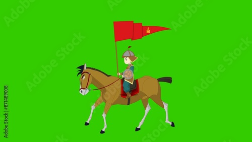 Animated Chinese Warrior on Horseback Holding a Flag