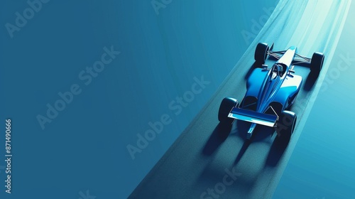 A dynamic image showcasing a blue race car with motion blur effect racing on a track, conveying speed and competition