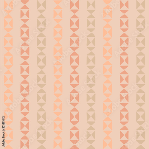 lines of hand drawn triangles. folk decorative art. peach color repetitive background. vector seamless pattern. geometric illustration. fabric swatch. wrapping paper. design template for textile