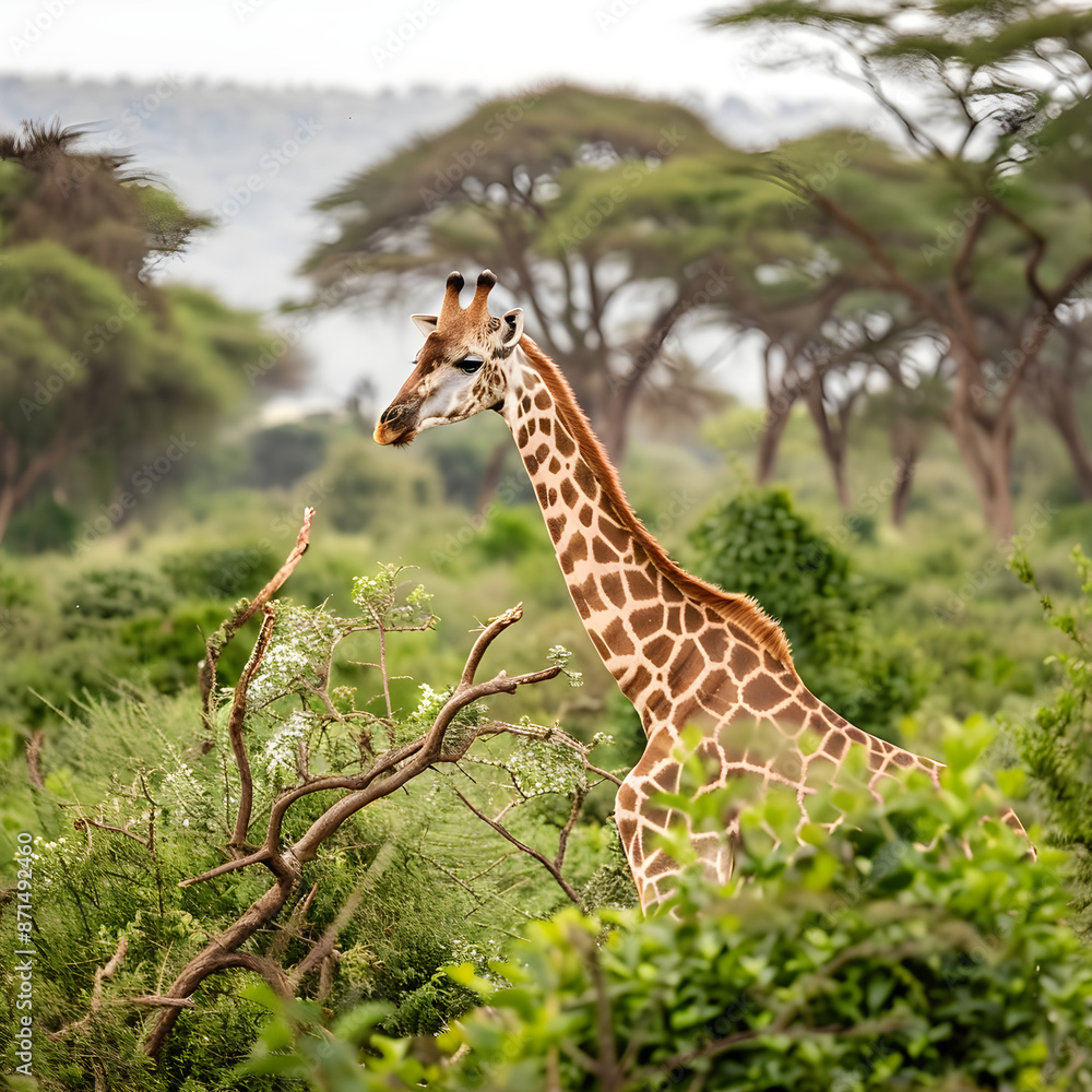 Obraz premium Giraffe standing in bushes at lake manyara national park