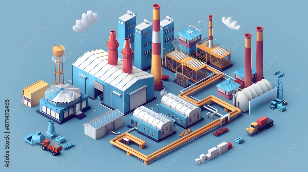 Construction dump truck man and factory isometric style icon design of remodeling working and repairing theme. Construction dump truck man and factory isometric style icon design of remodeling working and repairing theme.