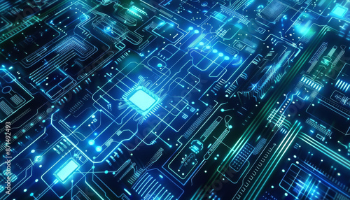 Wallpaper Mural Abstract Digital Circuitry:  A Glowing Network of Technology Torontodigital.ca