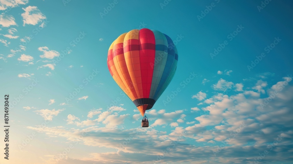 Fototapeta premium A hot air balloon is flying high in the sky