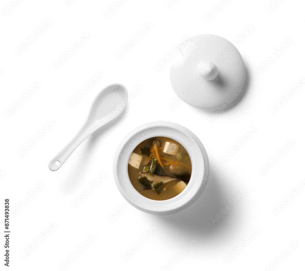 Chinese herbal soup served in a bowl isolated on white background Chinese herbal soup served in a bowl isolated on white background