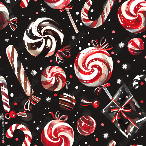 seamless pattern with christmas, bell, Santa claus, candy