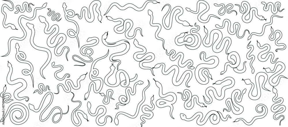 Snake line art vector set shows reptile illustration design. Ideal for tattoo, nature themed projects, backgrounds Snake line art vector set shows reptile illustration design. Ideal for tattoo, nature themed projects, backgrounds