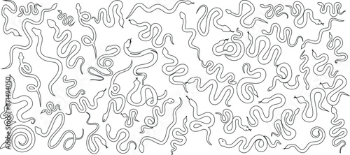 Snake line art vector set shows reptile illustration design. Ideal for tattoo, nature themed projects, backgrounds