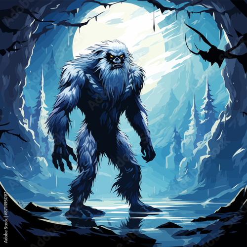 Yeti is walking in the night illustration