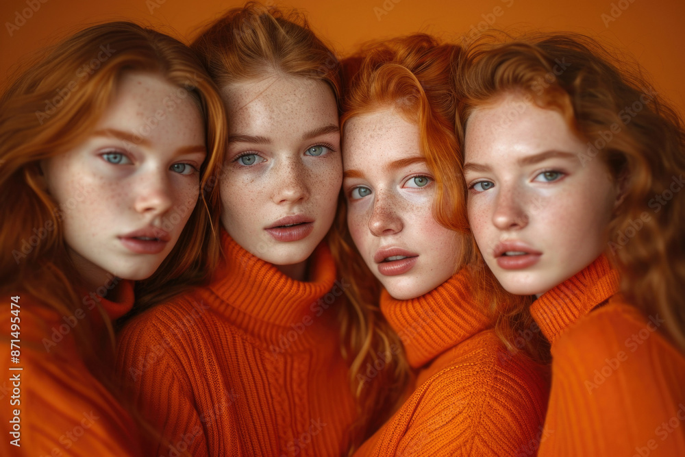 Portrait of happy and carefree twin sisters with natural red hair and freckles Portrait of happy and carefree twin sisters with natural red hair and freckles
