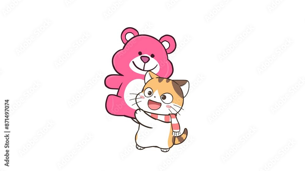 Animated Cat Carrying Pink Teddy Bear Gift Animated Cat Carrying Pink Teddy Bear Gift
