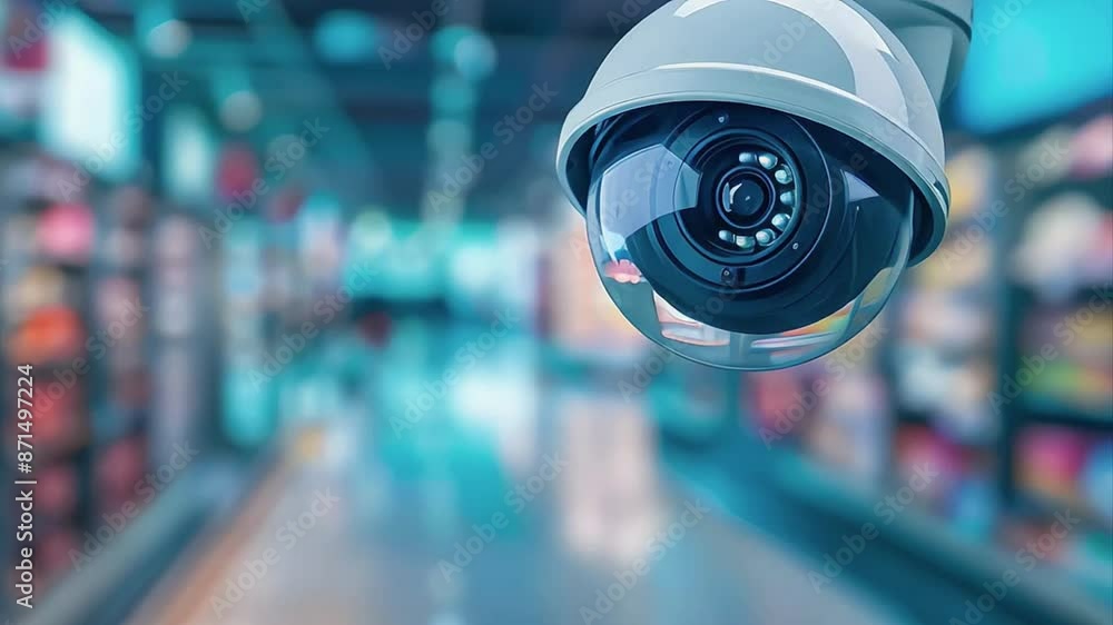 Modern surveillance camera in a public area Modern surveillance camera in a public area
