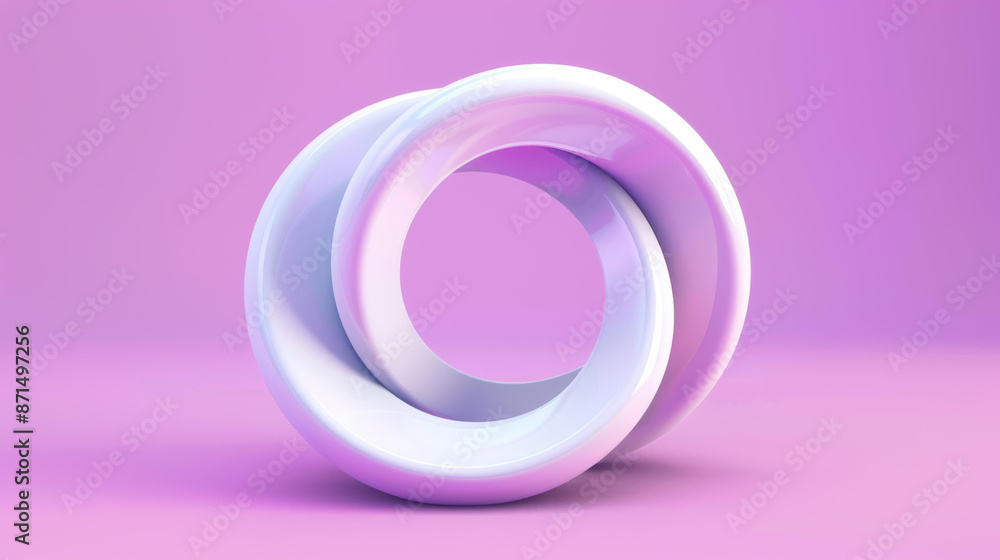 Elegant 3D render featuring abstract shapes and white glass swirl on a purple gradient background. Elegant 3D render featuring abstract shapes and white glass swirl on a purple gradient background.