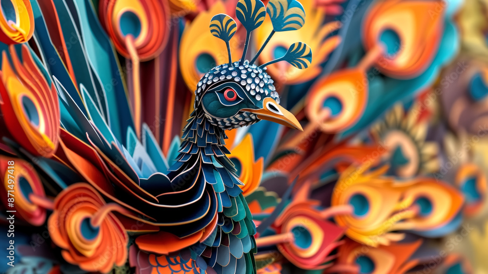 Obraz premium Papercraft art stock image of a detailed paper sculpture of a Pe