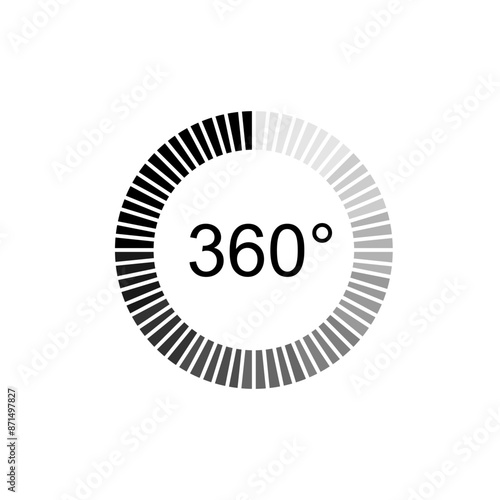 360° Icon. Rotate Arrow, Virtual Reality. Panoramic, Wide Degree Symbol.