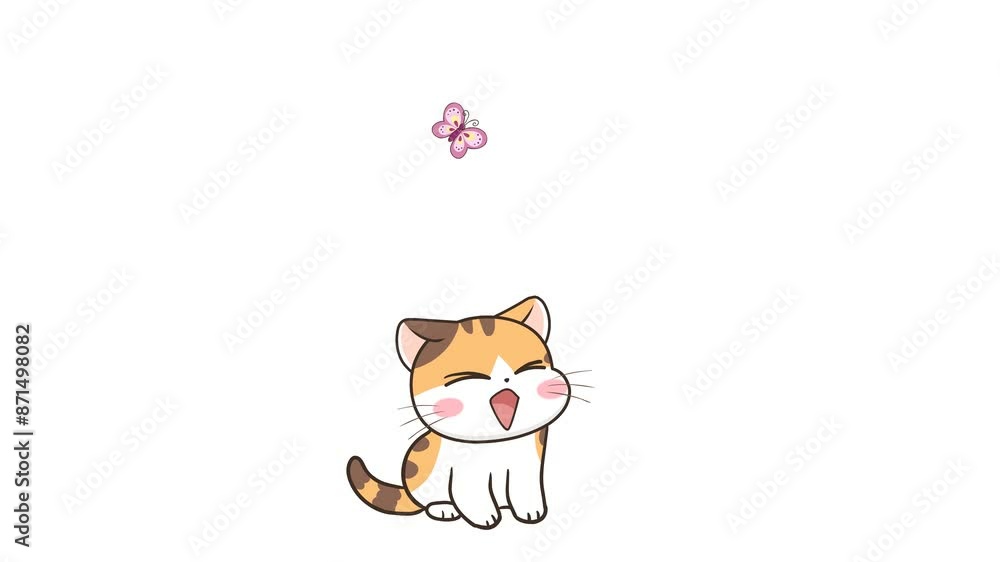 Animated Cat Jumping to Catch Butterflies Animated Cat Jumping to Catch Butterflies