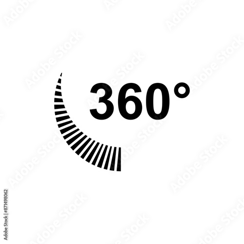 360° Icon. Rotate Arrow, Virtual Reality. Panoramic, Wide Degree Symbol. 