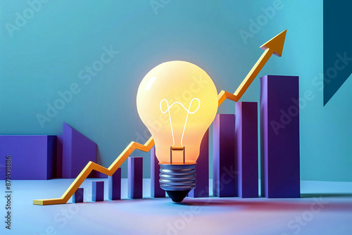 Illustration of increasing electricity costs featuring a glowing light bulb and a rising graph, symbolizing economic growth in energy expenses with a simple and clear design. 