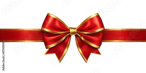 red ribbon and bow with gold isolated against transparent background