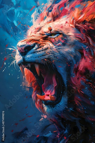 Angry lion illustration with vibrant colors