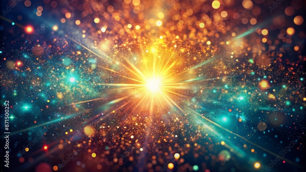 Fototapeta premium Gritty abstract background features grainy noise, rough grungy texture, and a mesmerizing color gradient with bright shining light and glow effects.