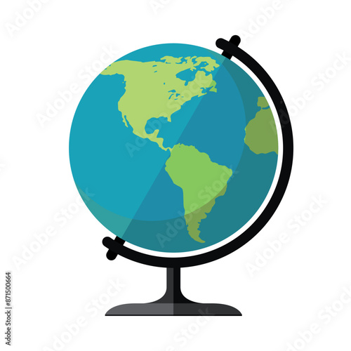 The globe of the world icon. A model of a planet with the continents of North America and South America, oceans. Vector illustration isolated on a white background for design and web.