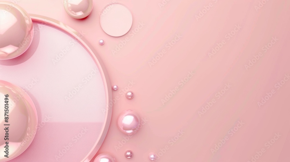 A minimalist abstract background in pink with spherical 3D elements and circles, offering a soft and clean aesthetic A minimalist abstract background in pink with spherical 3D elements and circles, offering a soft and clean aesthetic
