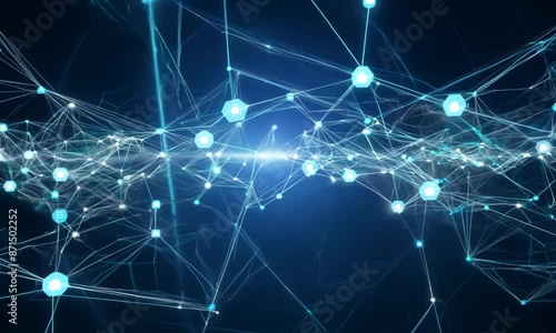 Futuristic Digital Network with Glowing Connections and Geometric Patterns photo