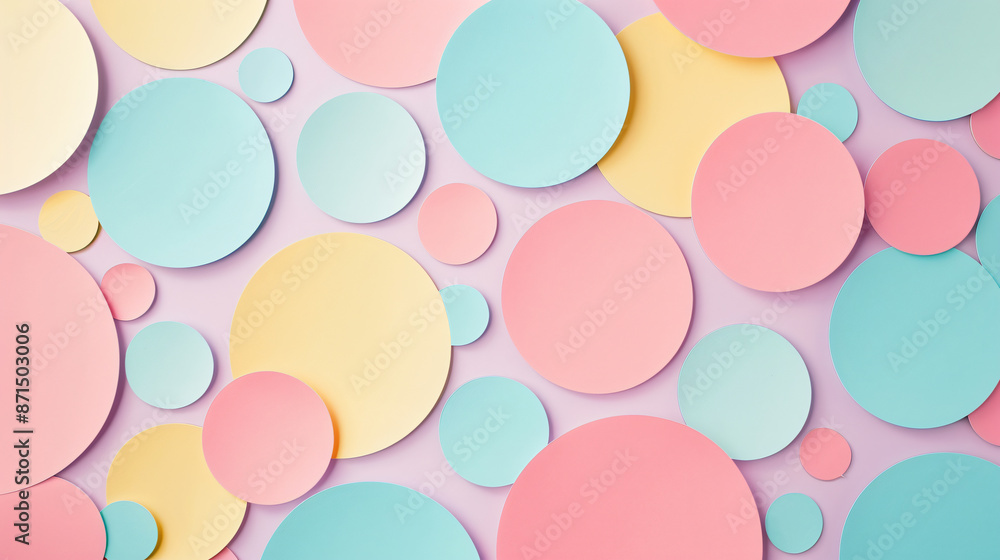 abstract background with pastel color paper cut circles, flat lay


