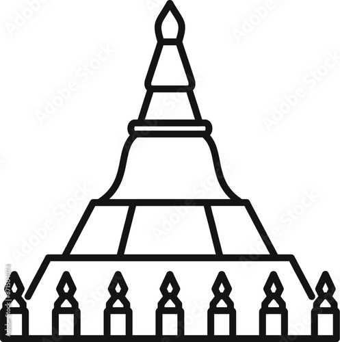 Line art illustrating phra pathom chedi, the tallest stupa in thailand and an important buddhist pilgrimage site