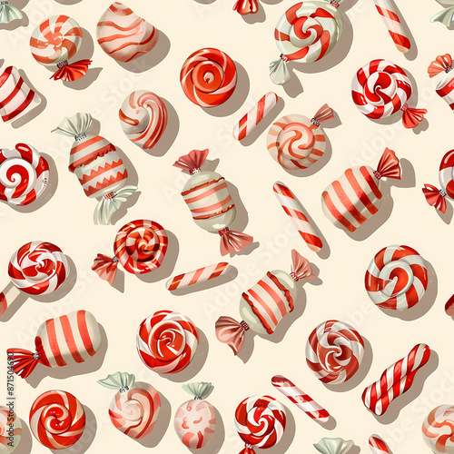 seamless pattern with christmas, bell, Santa claus, candy