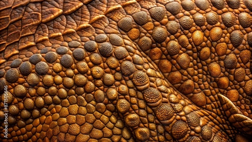 Fototapeta Naklejka Na Ścianę i Meble -  High-resolution image of realistic brown dinosaur skin texture with intricate scales and rough patterns in earthy tones.