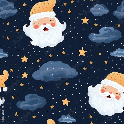 seamless pattern with christmas, bell, Santa claus, candy