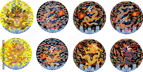 Circular illustration pattern of Chinese Loong