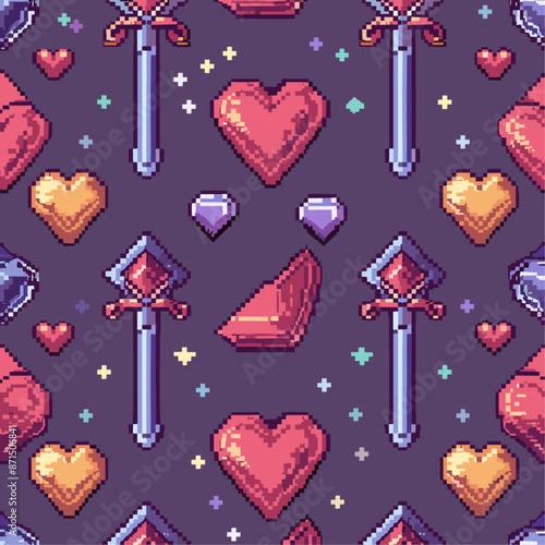 Seamless Pixel Art Pattern Marrying Romance and Combat