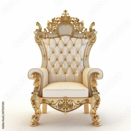 3D Render, Low Poly style of a royal throne with ornate details, on isolated white background, Generative AI