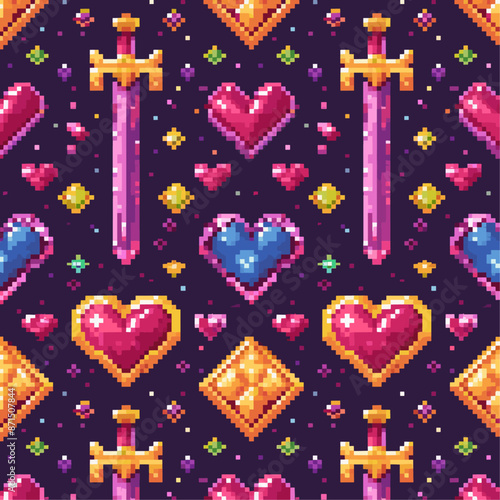 Seamless Pattern Showcases Classic Motif of Hearts Transfixed by Swords