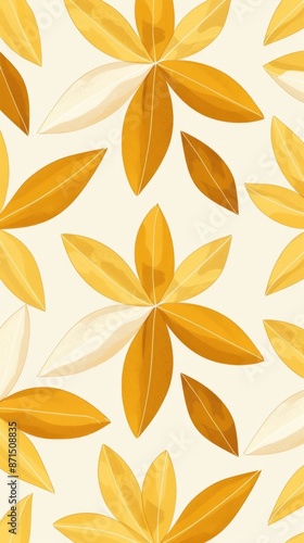 Golden Leaf Pattern Wallpaper With Abstract Flowers