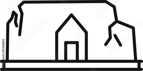 Line drawing of a house being demolished by a demolition crane