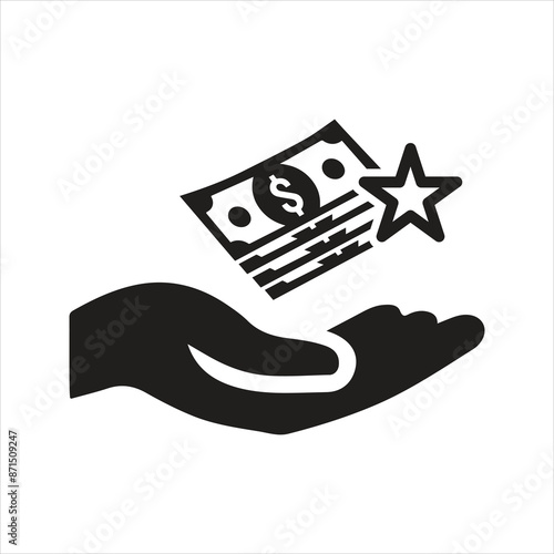 Cash bonus icon. Money on hand icon